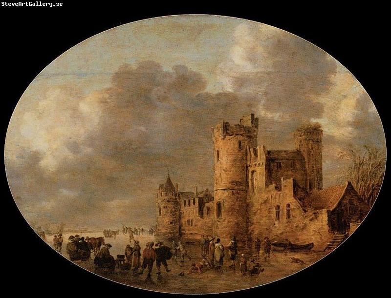 Jan van Goyen Skaters in front of a Medieval Castle